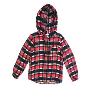 MOD Boutique Hooded Paid Flannel Button Down Shirt